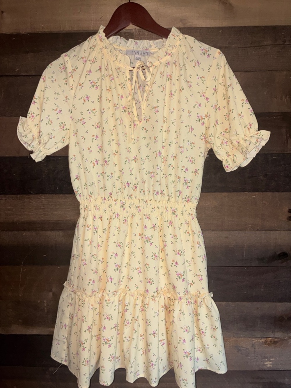 #Bridgerton vibes Inspired Hearts Yellow Floral Ruffle Tie-Neck Dress